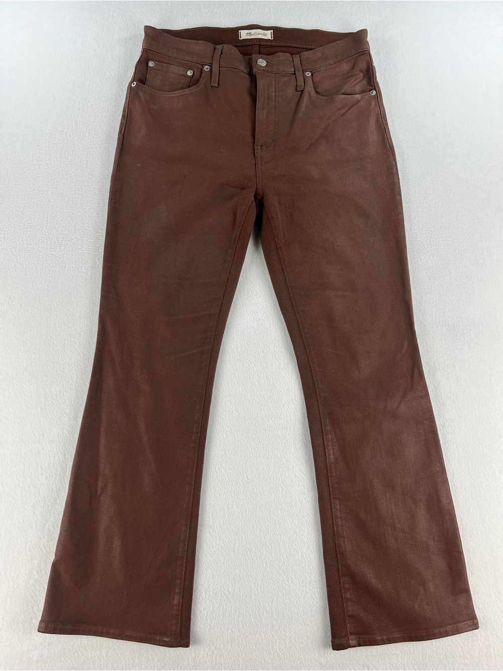 Madewell Womens Kick Out Rich Brown Coated Finish Mid Rise Jeans Size 30 Stretch